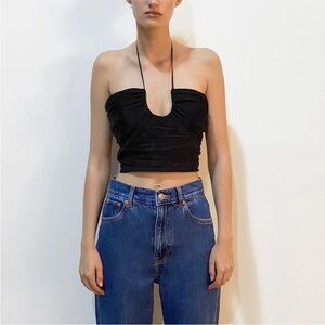 Zara satin effect draped halter top